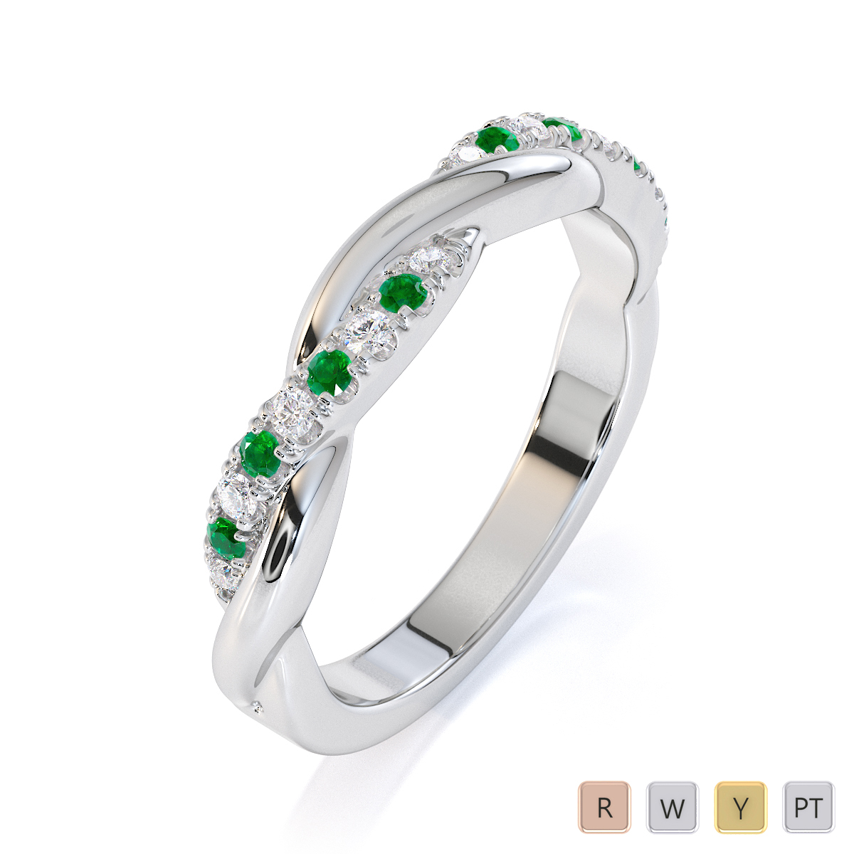 Gold / Platinum Emerald and Diamond Half Eternity Ring RZ1523