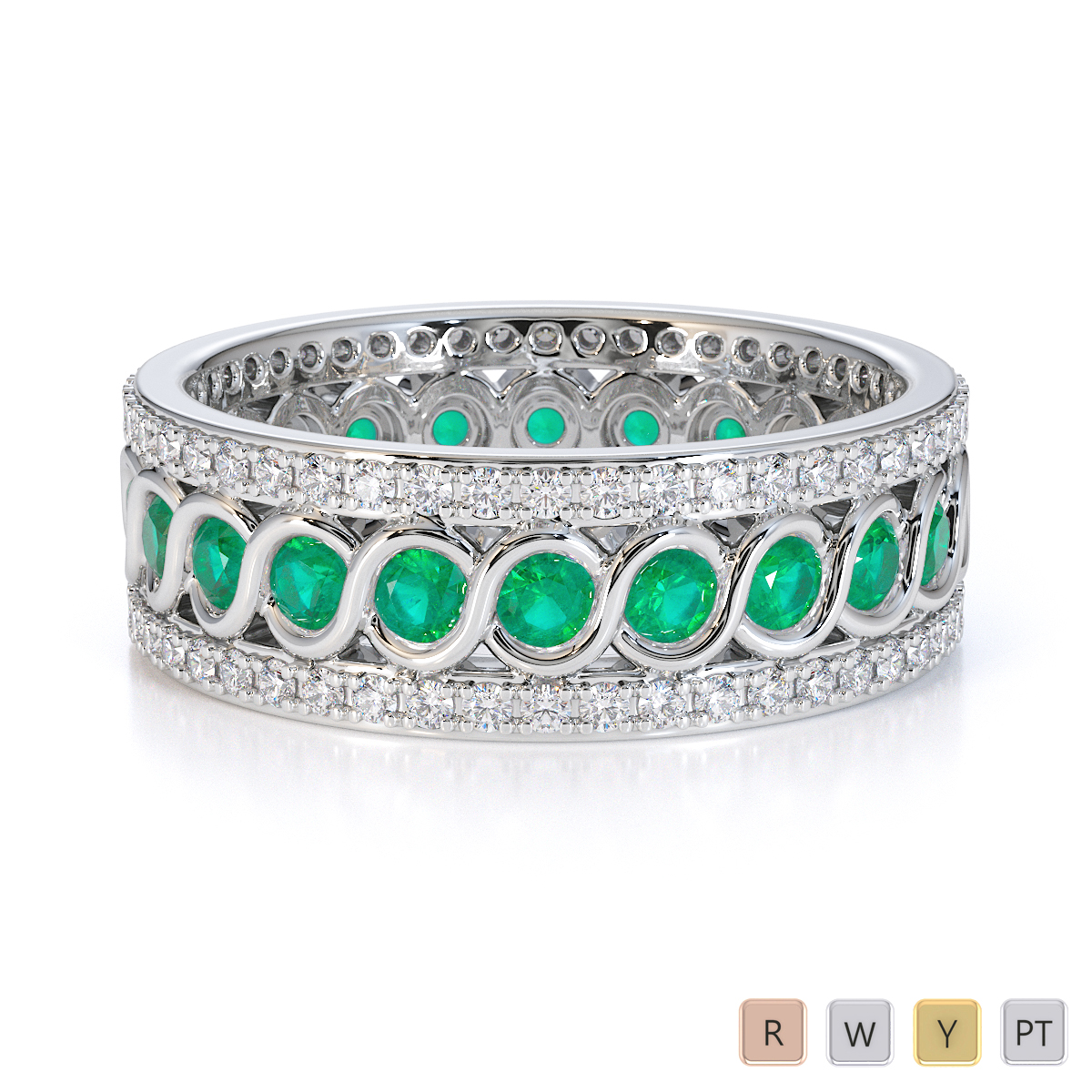 Gold / Platinum Emerald and Diamond Full Eternity Ring RZ1524