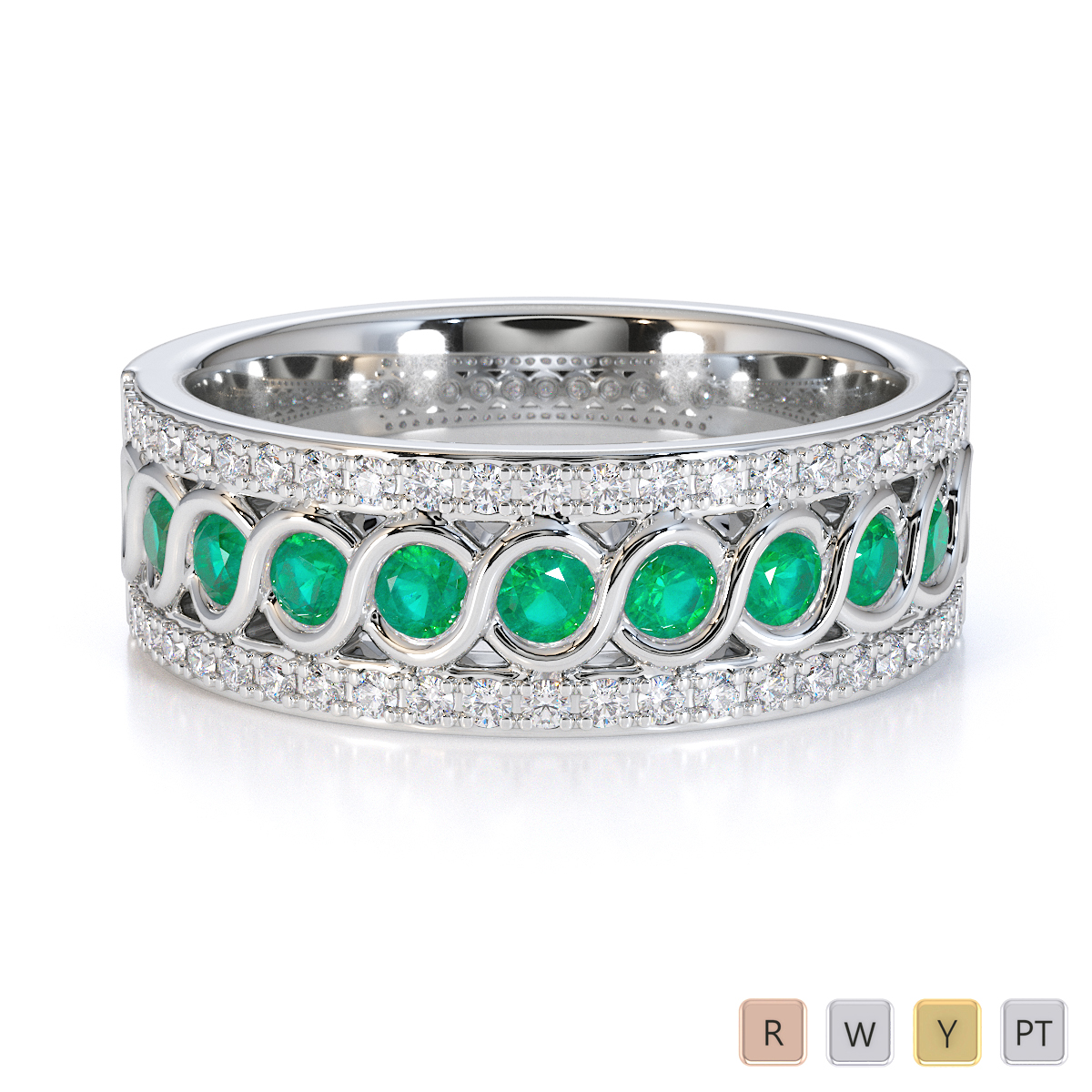 Gold / Platinum Emerald and Diamond Half Eternity Ring RZ1525