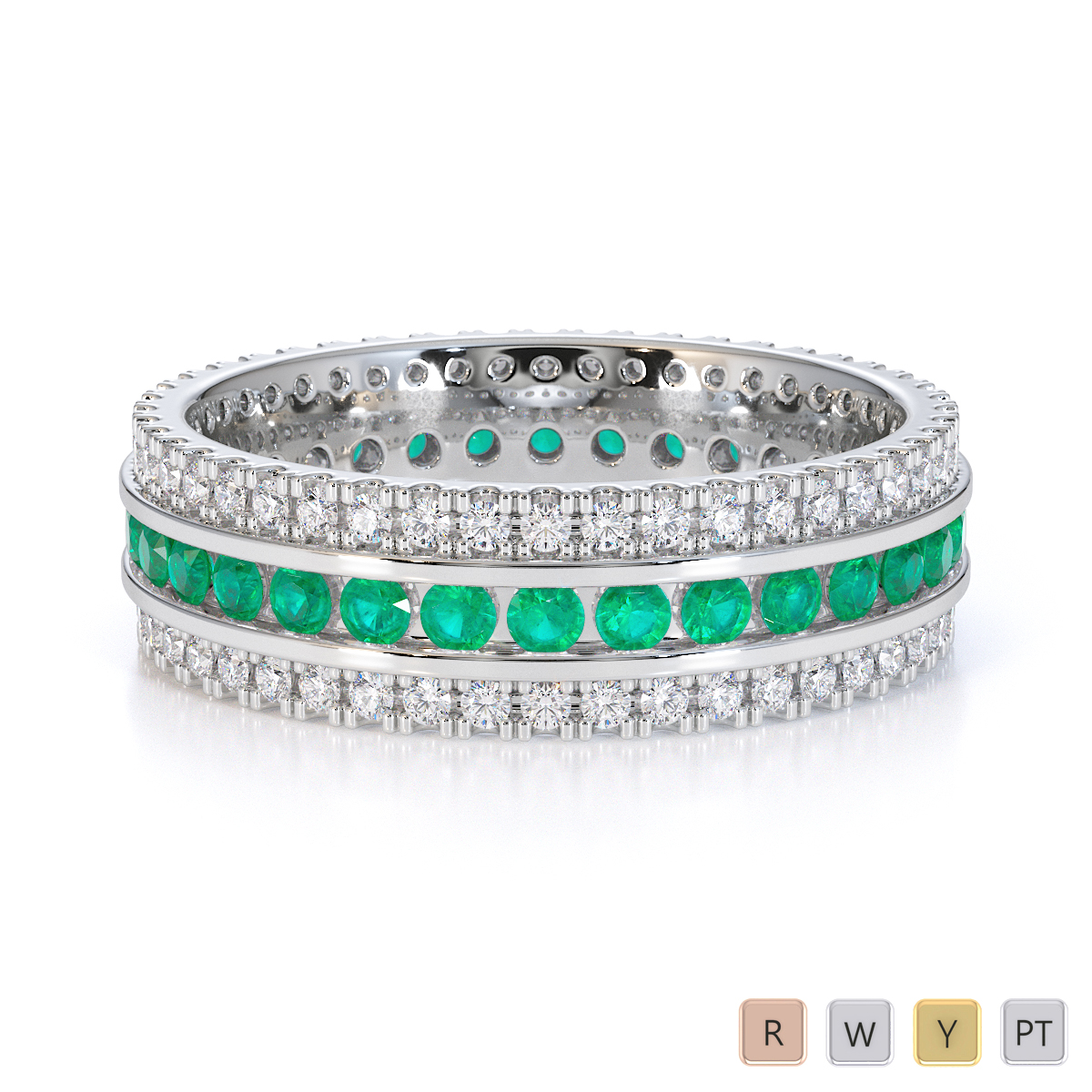 Gold / Platinum Emerald and Diamond Full Eternity Ring RZ1526