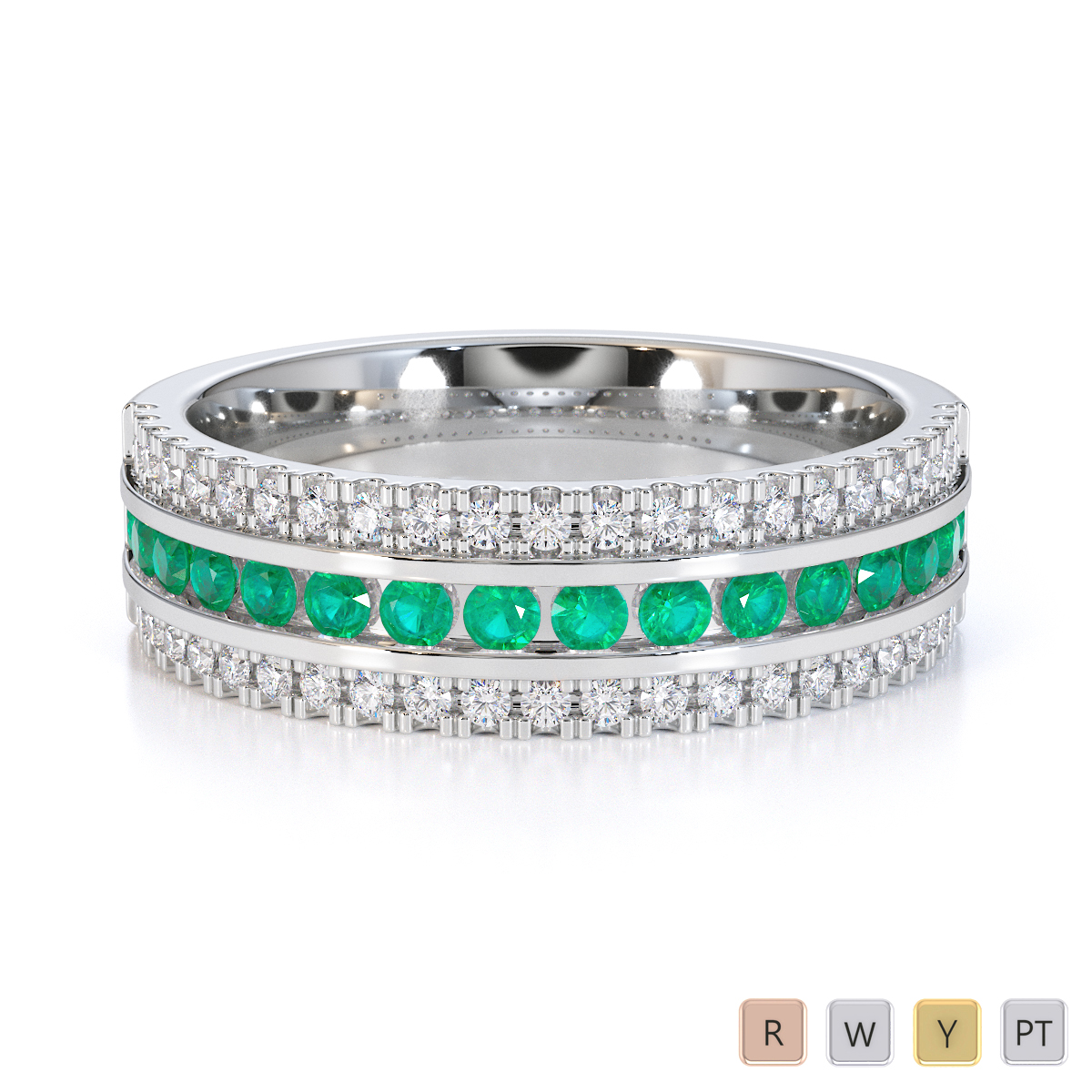 Gold / Platinum Emerald and Diamond Half Eternity Ring RZ1527