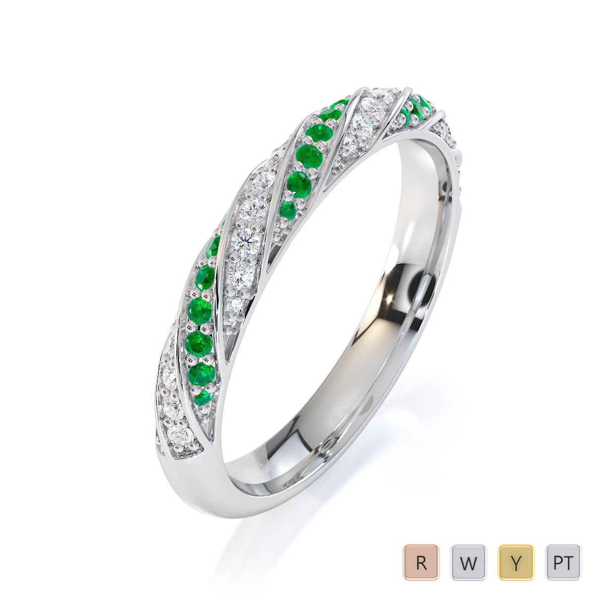 Gold / Platinum Emerald and Diamond Half Eternity Ring RZ1529