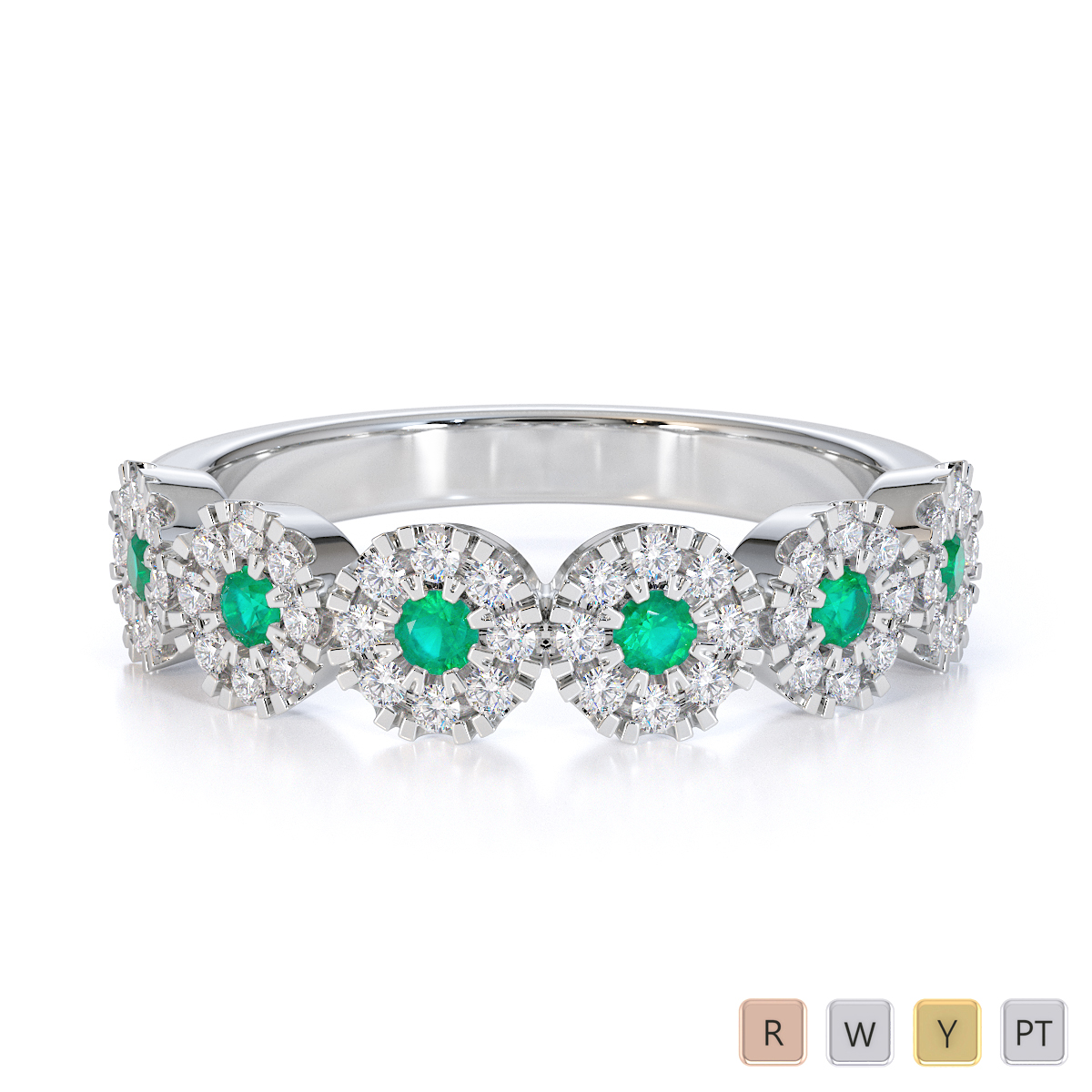 Gold / Platinum Emerald and Diamond Half Eternity Ring RZ1531