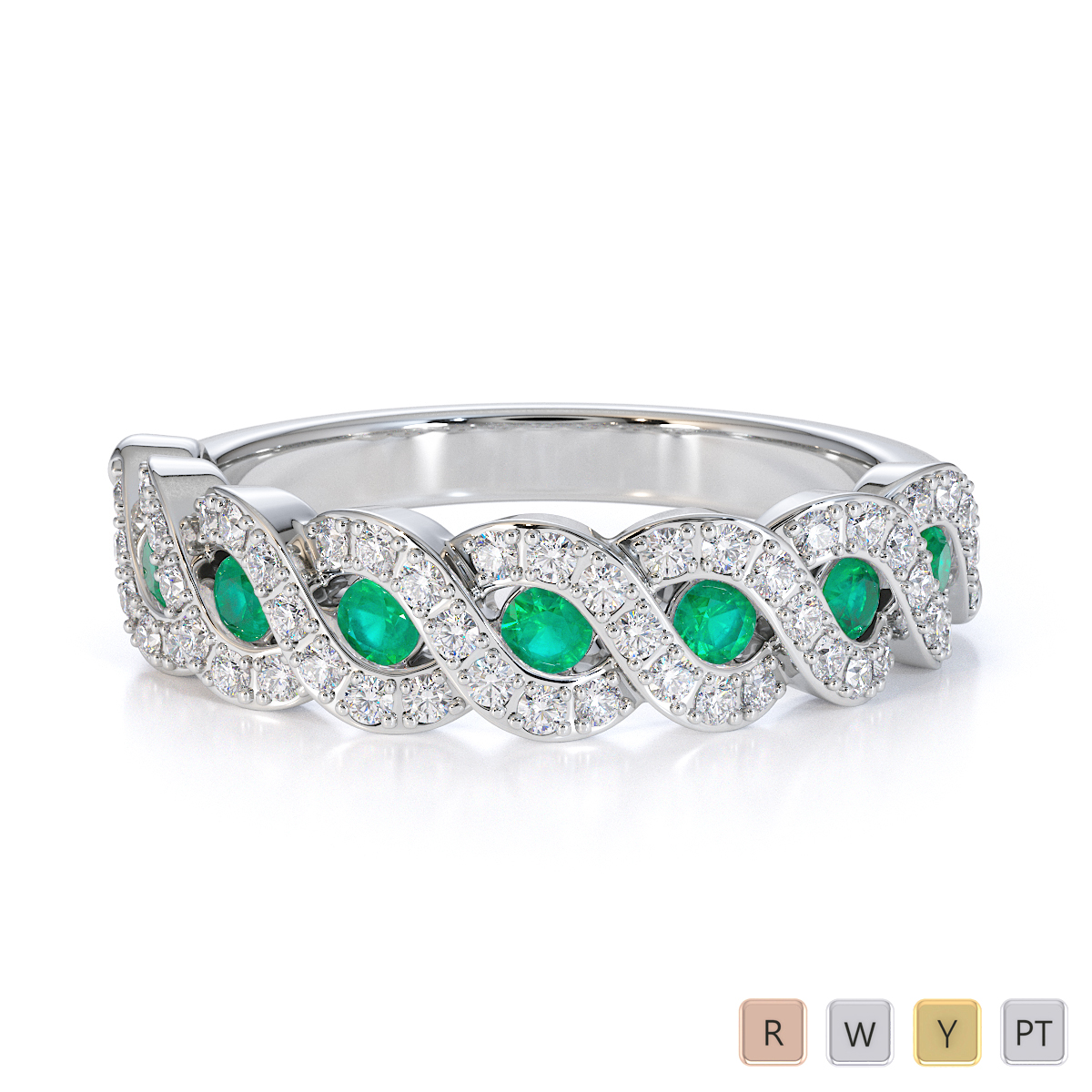 Gold / Platinum Emerald and Diamond Half Eternity Ring RZ1533