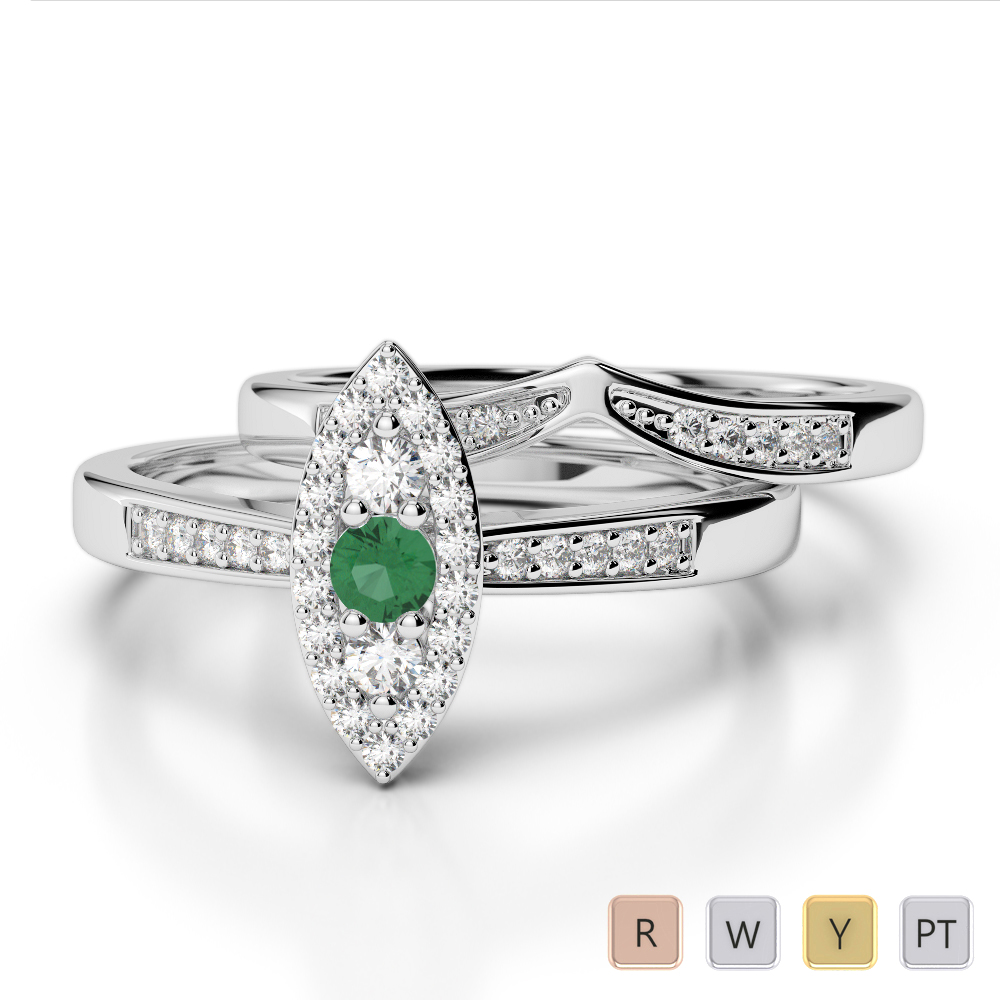 Gold / Platinum Round cut Emerald and Diamond Bridal Set Ring AGDR-1050