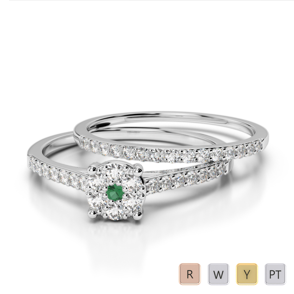 Gold / Platinum Round cut Emerald and Diamond Bridal Set Ring AGDR-1053
