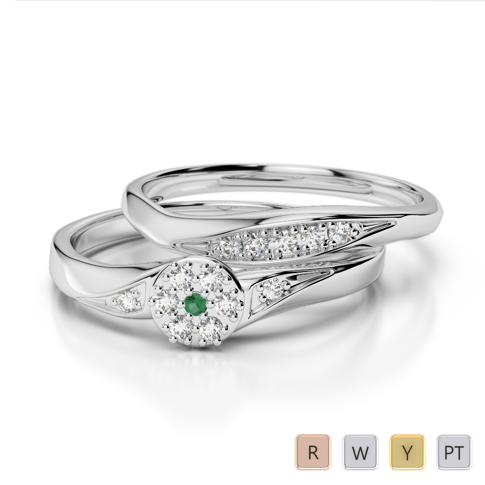 Gold / Platinum Round cut Emerald and Diamond Bridal Set Ring AGDR-1057
