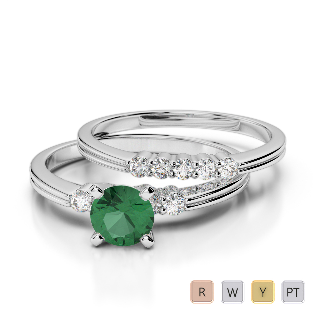 Gold / Platinum Round cut Emerald and Diamond Bridal Set Ring AGDR-1158
