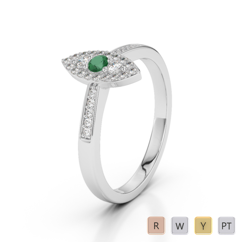 Gold / Platinum Round Cut Emerald and Diamond Engagement Ring AGDR-1161
