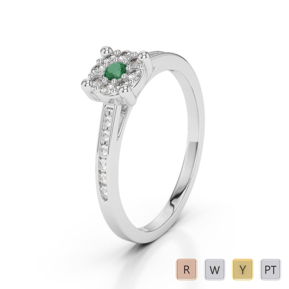 Gold / Platinum Round Cut Emerald and Diamond Engagement Ring AGDR-1163