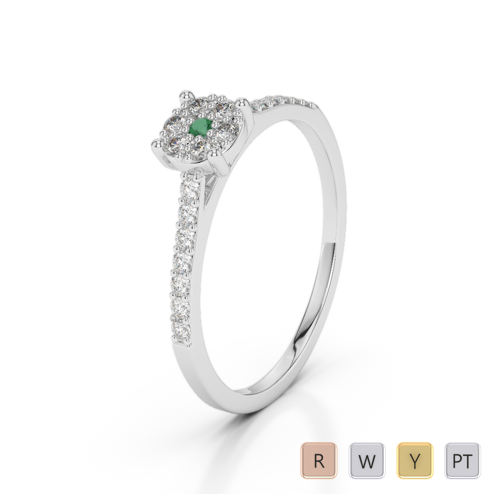 Gold / Platinum Round Cut Emerald and Diamond Engagement Ring AGDR-1164