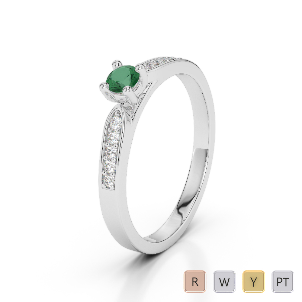 Gold / Platinum Round Cut Emerald and Diamond Engagement Ring AGDR-1165