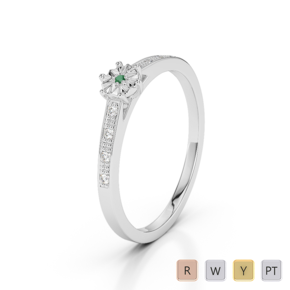 Gold / Platinum Round Cut Emerald and Diamond Engagement Ring AGDR-1167
