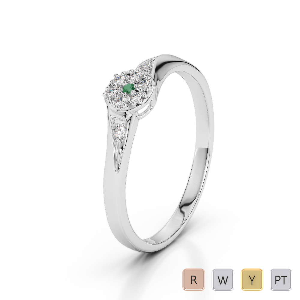Gold / Platinum Round Cut Emerald and Diamond Engagement Ring AGDR-1168