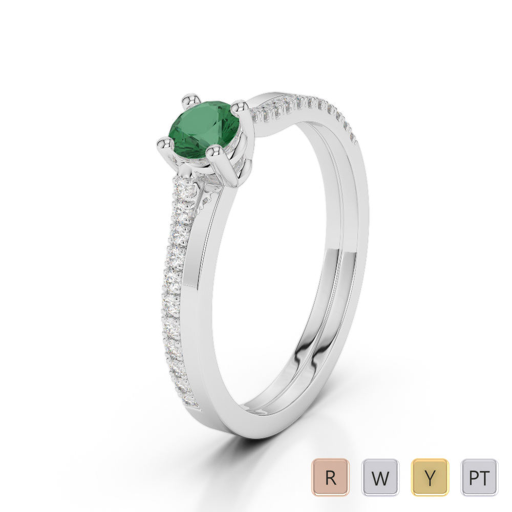 Gold / Platinum Round Cut Emerald and Diamond Engagement Ring AGDR-1170