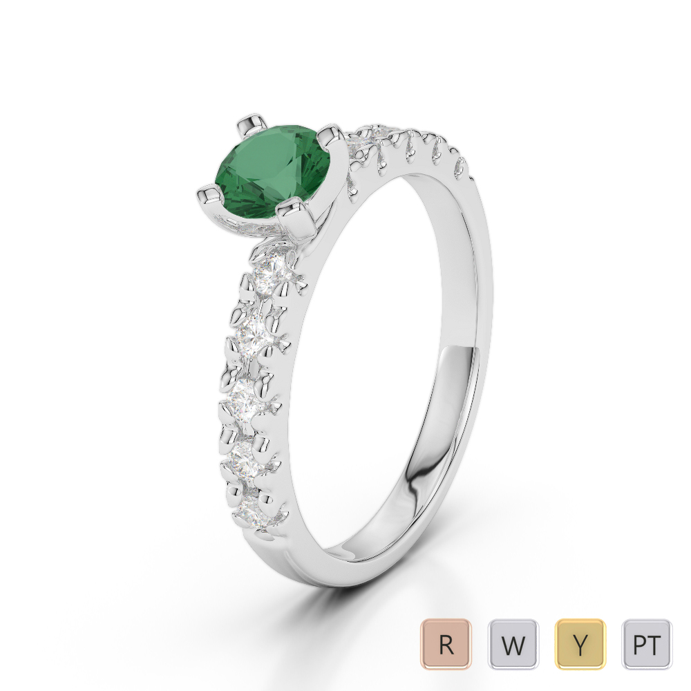 Gold / Platinum Round Cut Emerald and Diamond Engagement Ring AGDR-1171