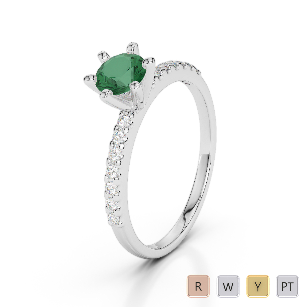 Gold / Platinum Round Cut Emerald and Diamond Engagement Ring AGDR-1172