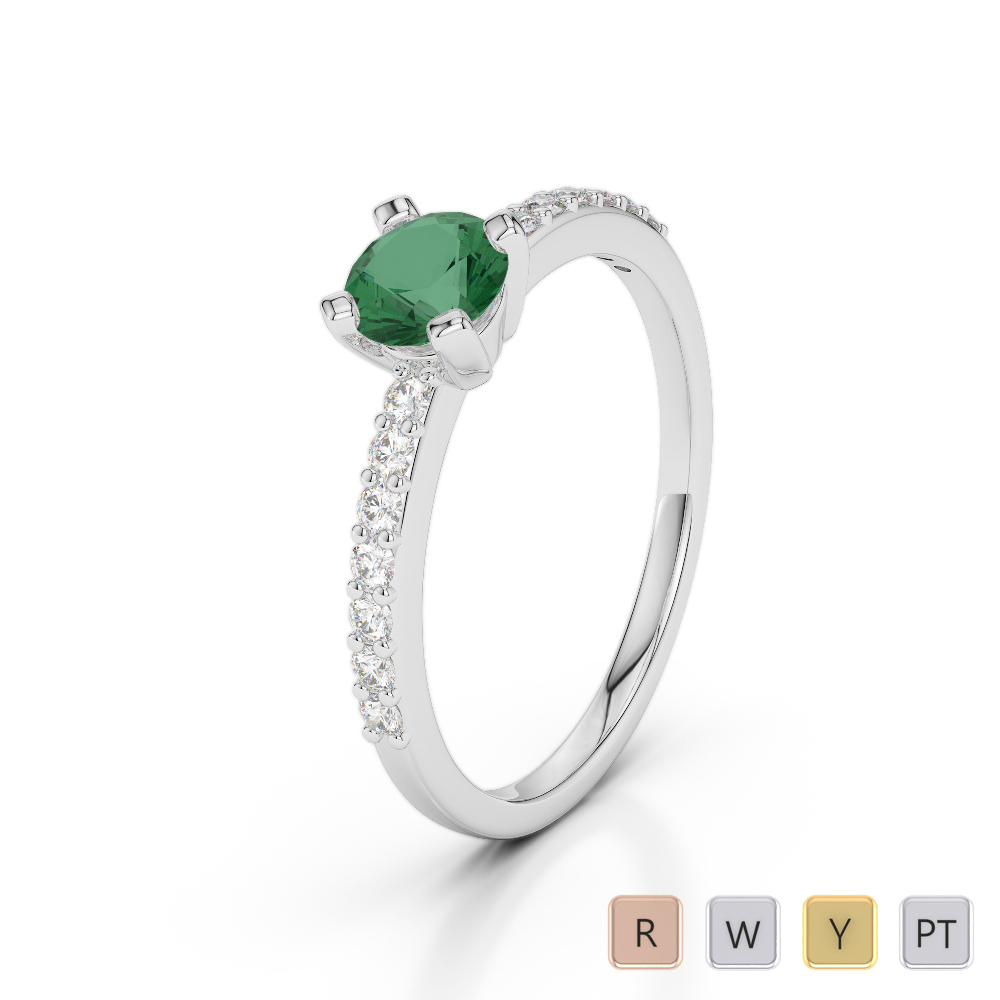Gold / Platinum Round Cut Emerald and Diamond Engagement Ring AGDR-1173