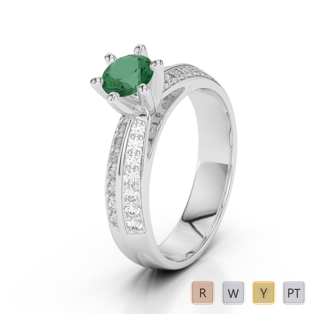 Gold / Platinum Round Cut Emerald and Diamond Engagement Ring AGDR-1174