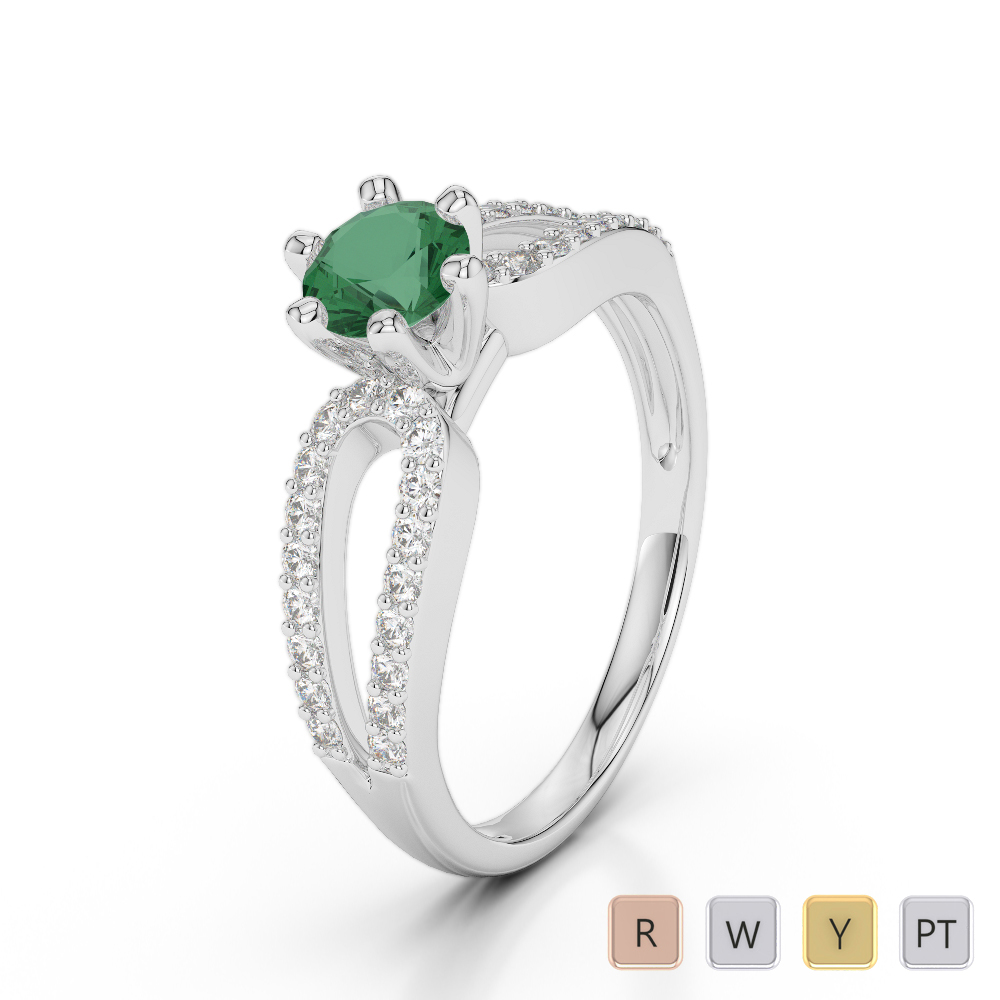 Gold / Platinum Round Cut Emerald and Diamond Engagement Ring AGDR-1175