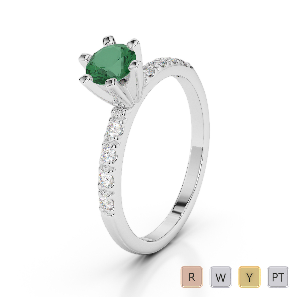 Gold / Platinum Round Cut Emerald and Diamond Engagement Ring AGDR-1176