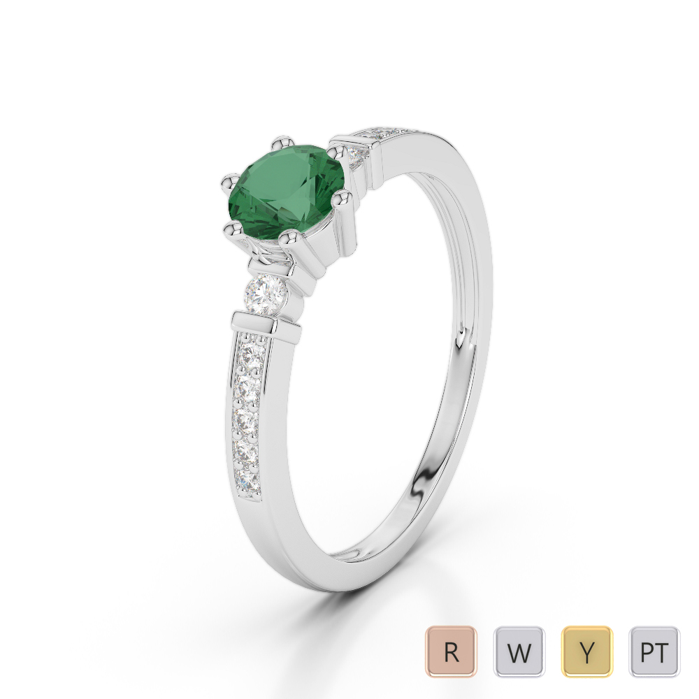 Gold / Platinum Round Cut Emerald and Diamond Engagement Ring AGDR-1177