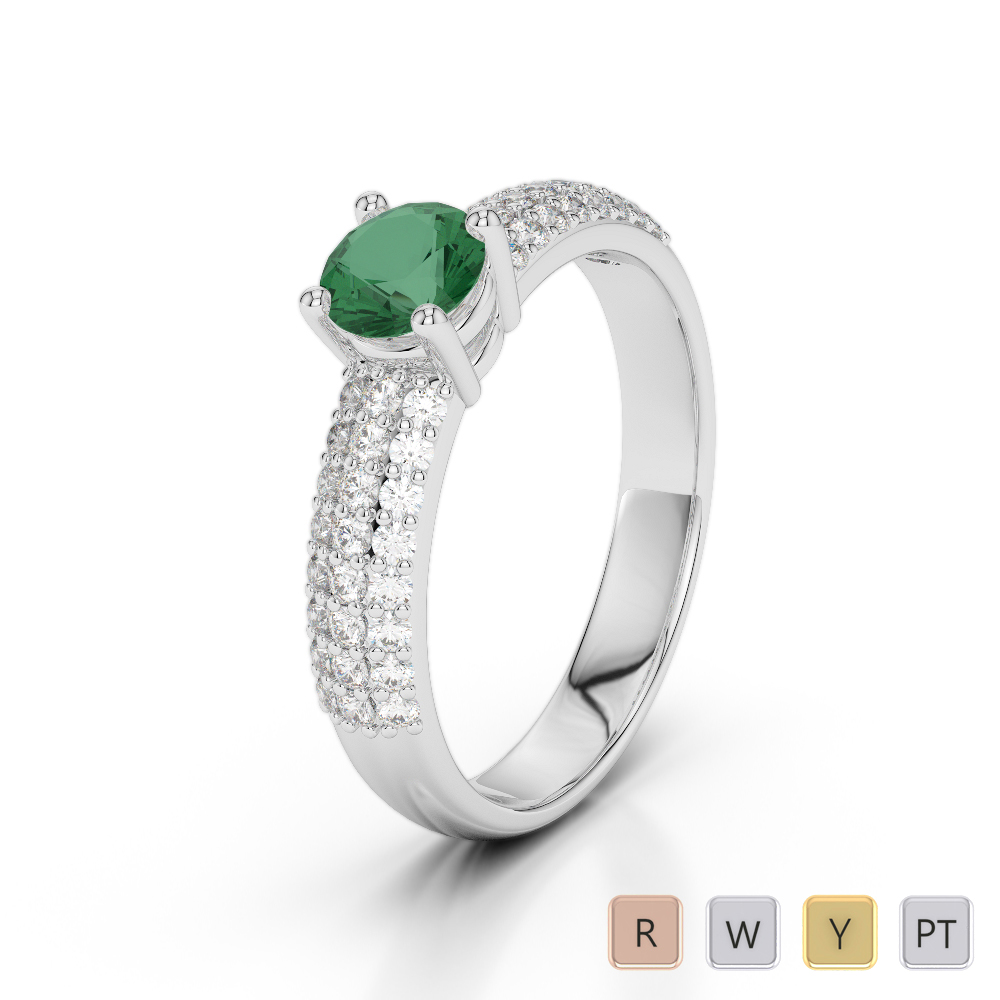 Gold / Platinum Round Cut Emerald and Diamond Engagement Ring AGDR-1179