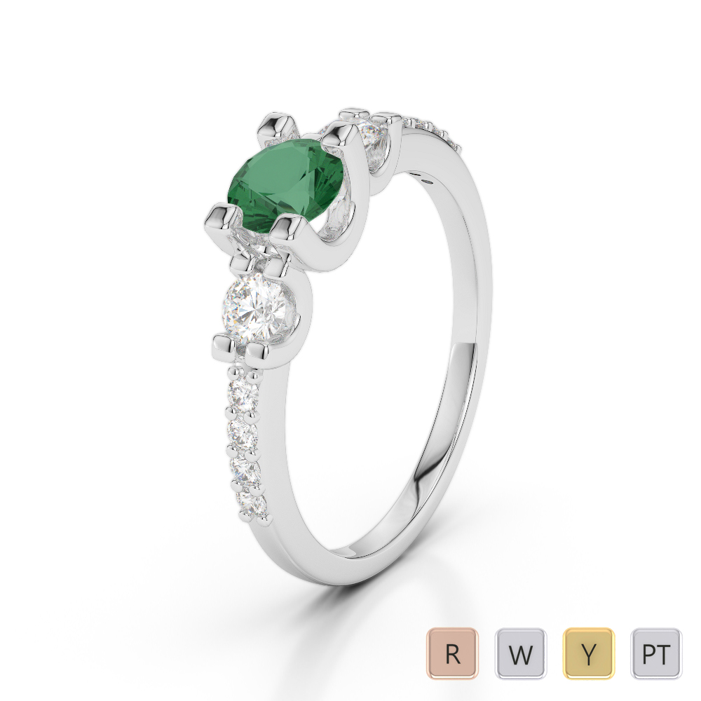 Gold / Platinum Round Cut Emerald and Diamond Engagement Ring AGDR-1182