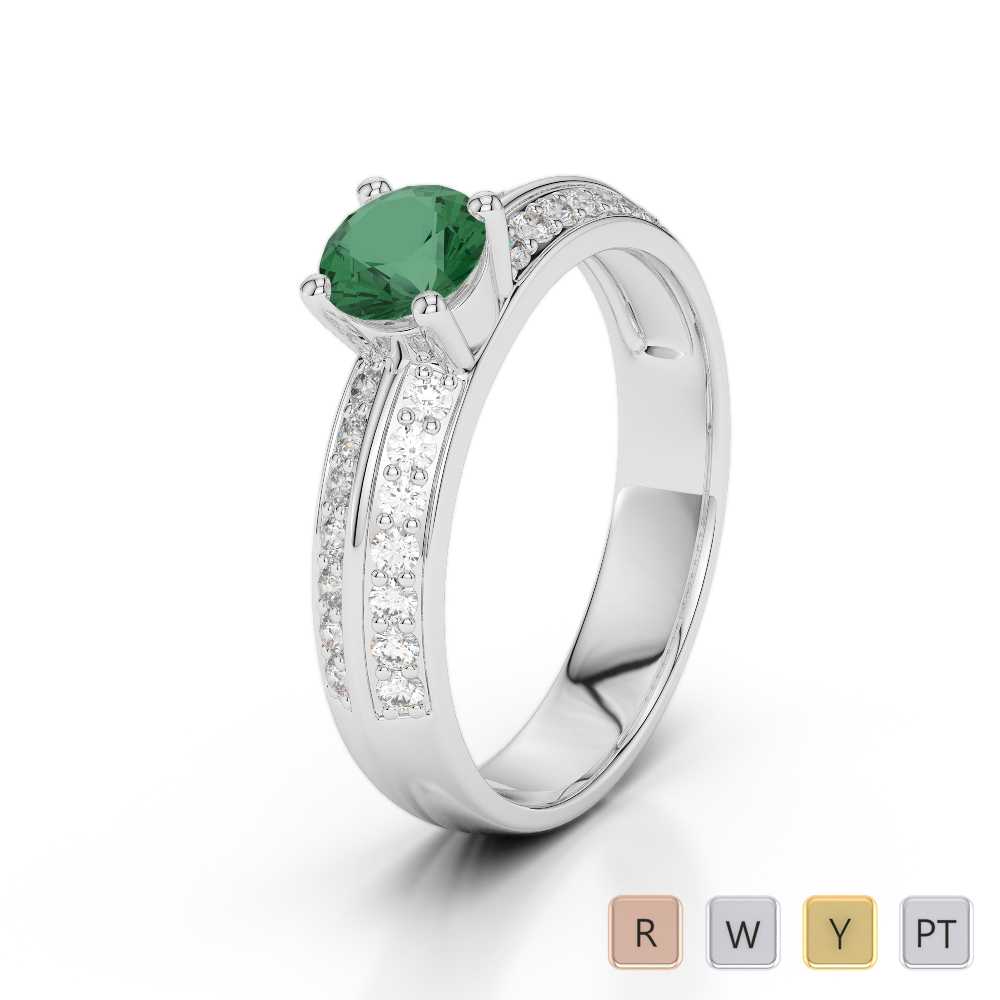 Gold / Platinum Round Cut Emerald and Diamond Engagement Ring AGDR-1183