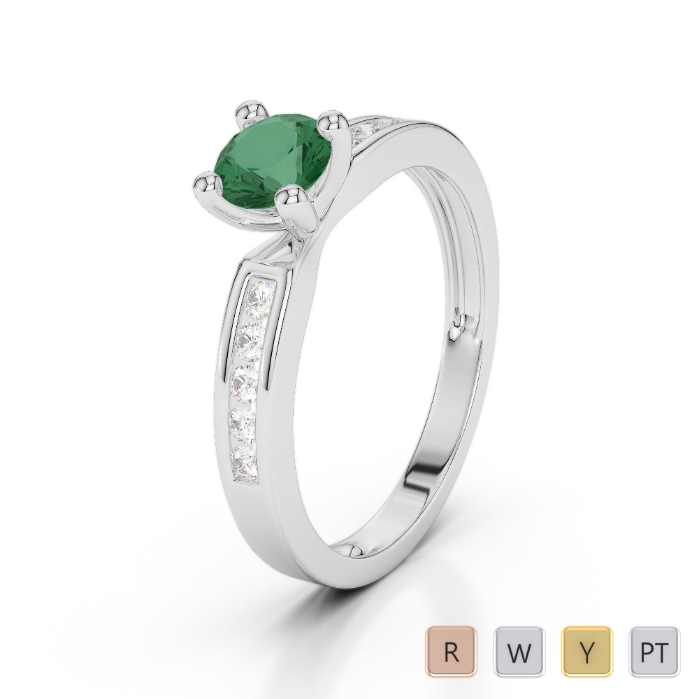 Gold / Platinum Round Cut Emerald and Diamond Engagement Ring AGDR-1184