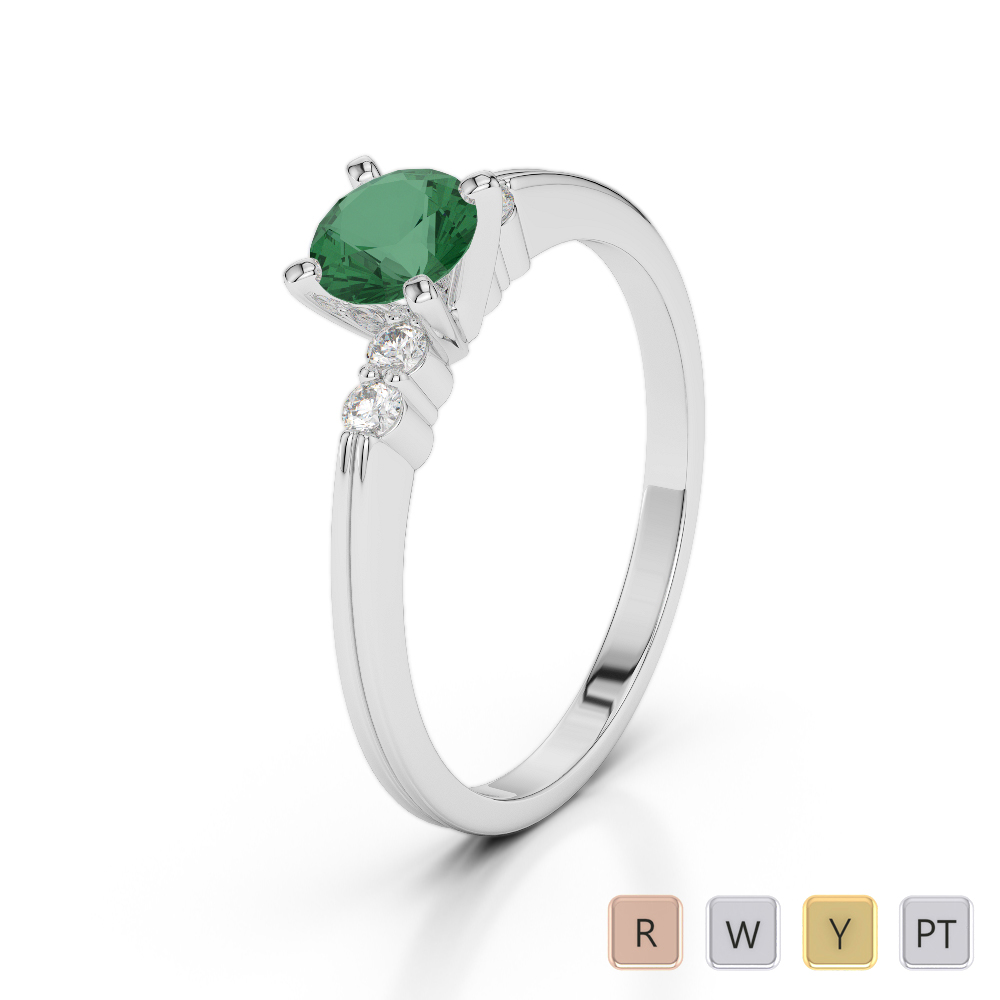 Gold / Platinum Round Cut Emerald and Diamond Engagement Ring AGDR-1185
