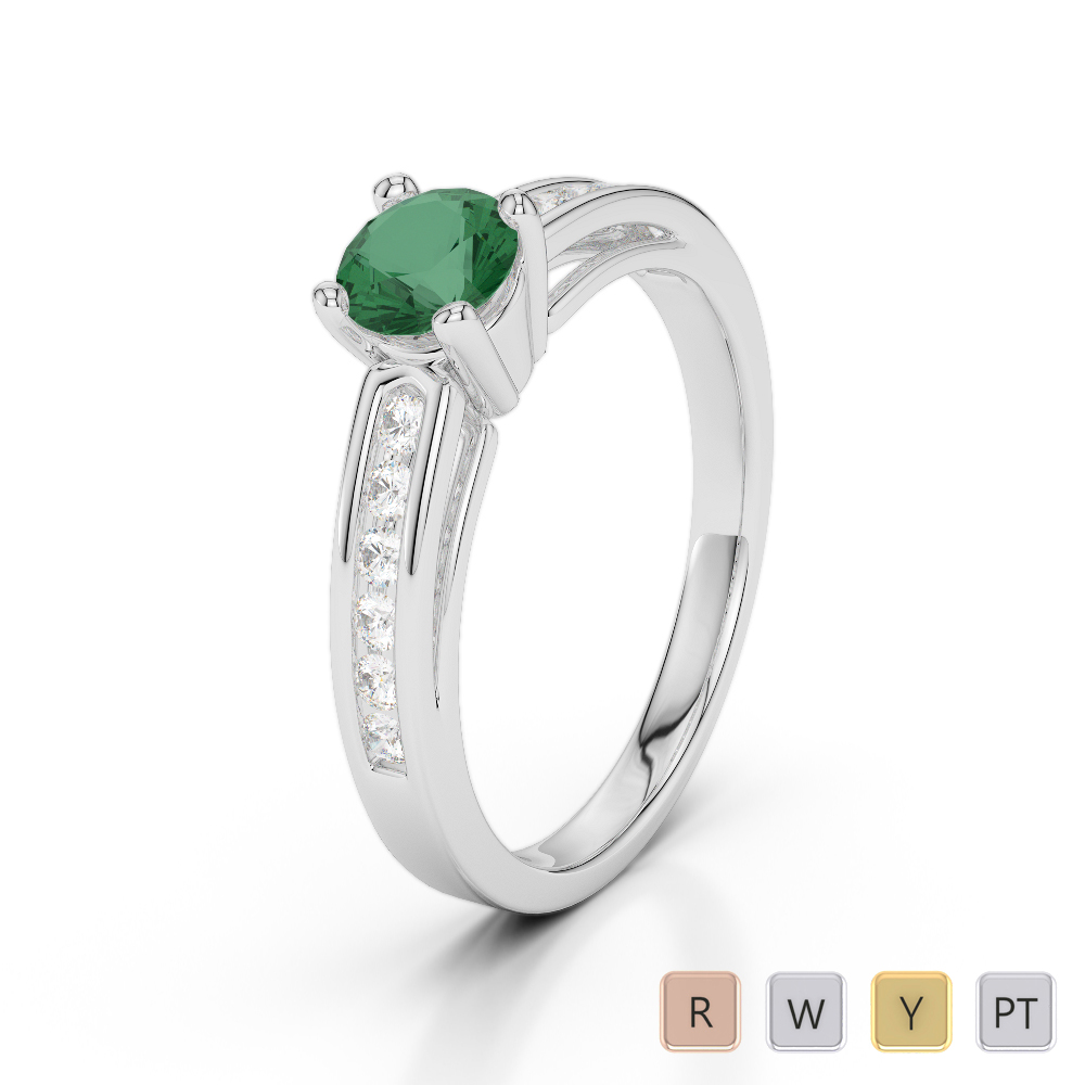 Gold / Platinum Round Cut Emerald and Diamond Engagement Ring AGDR-1186
