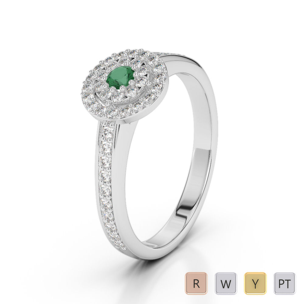 Gold / Platinum Round Cut Emerald and Diamond Engagement Ring AGDR-1188