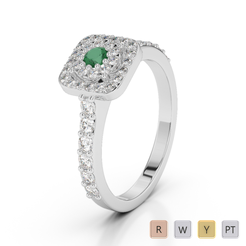 Gold / Platinum Round Cut Emerald and Diamond Engagement Ring AGDR-1189
