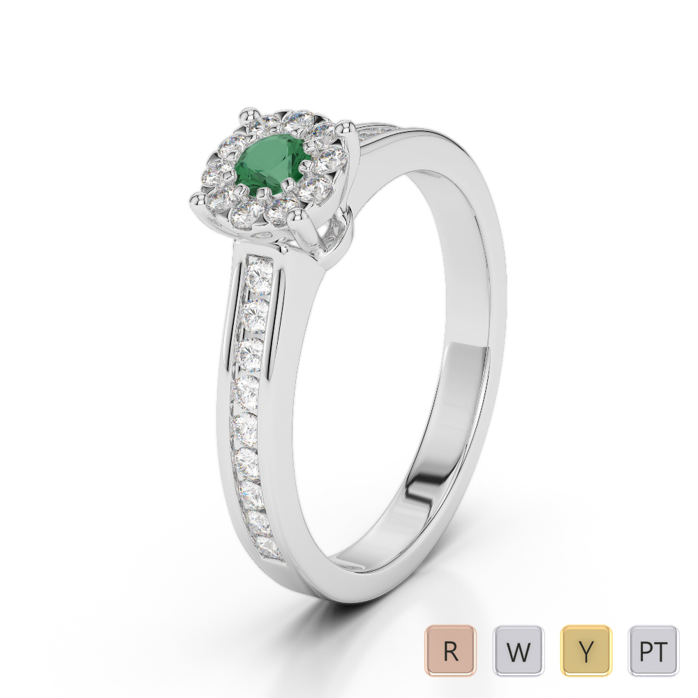 Gold / Platinum Round Cut Emerald and Diamond Engagement Ring AGDR-1190