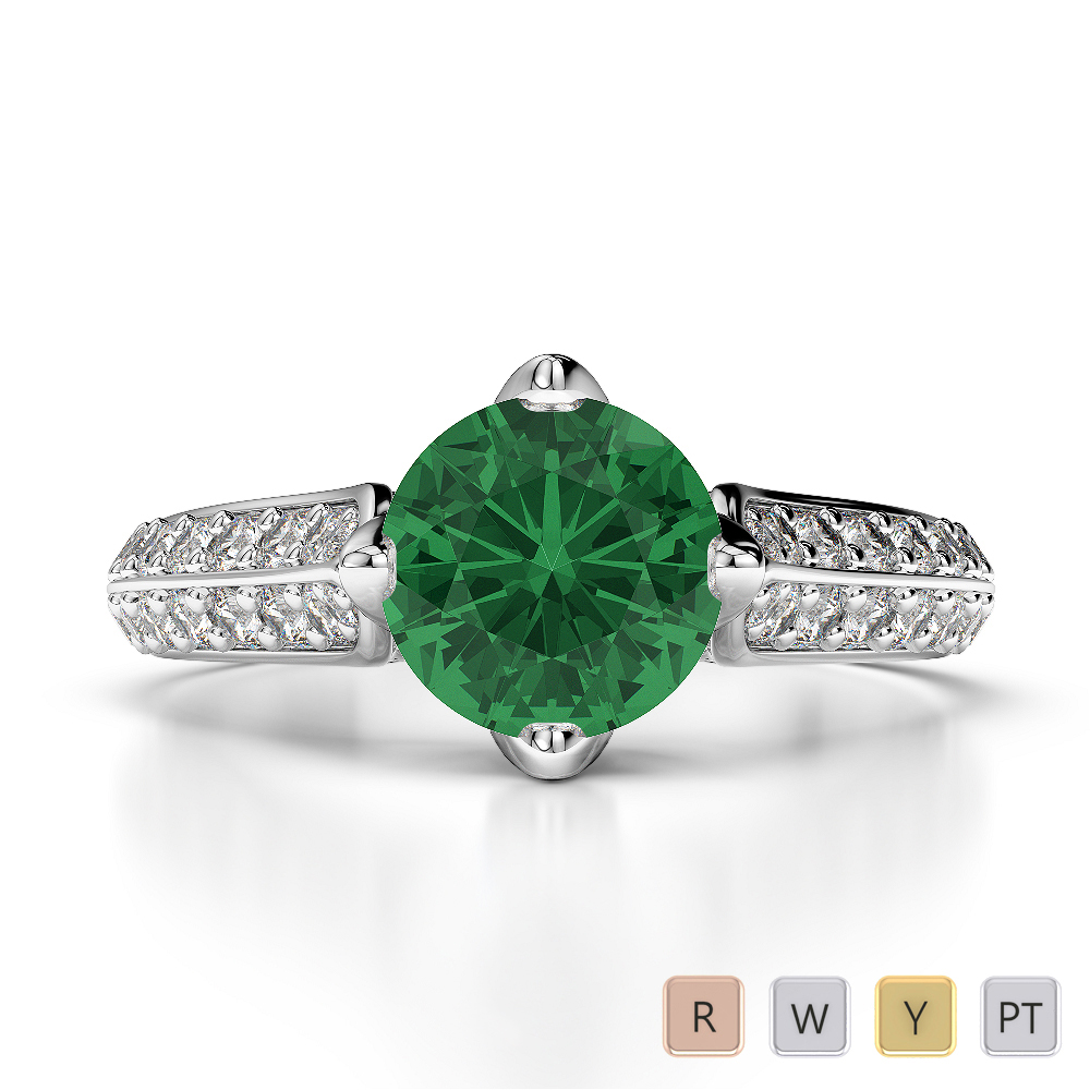 Gold / Platinum Round Cut Emerald and Diamond Engagement Ring AGDR-1205