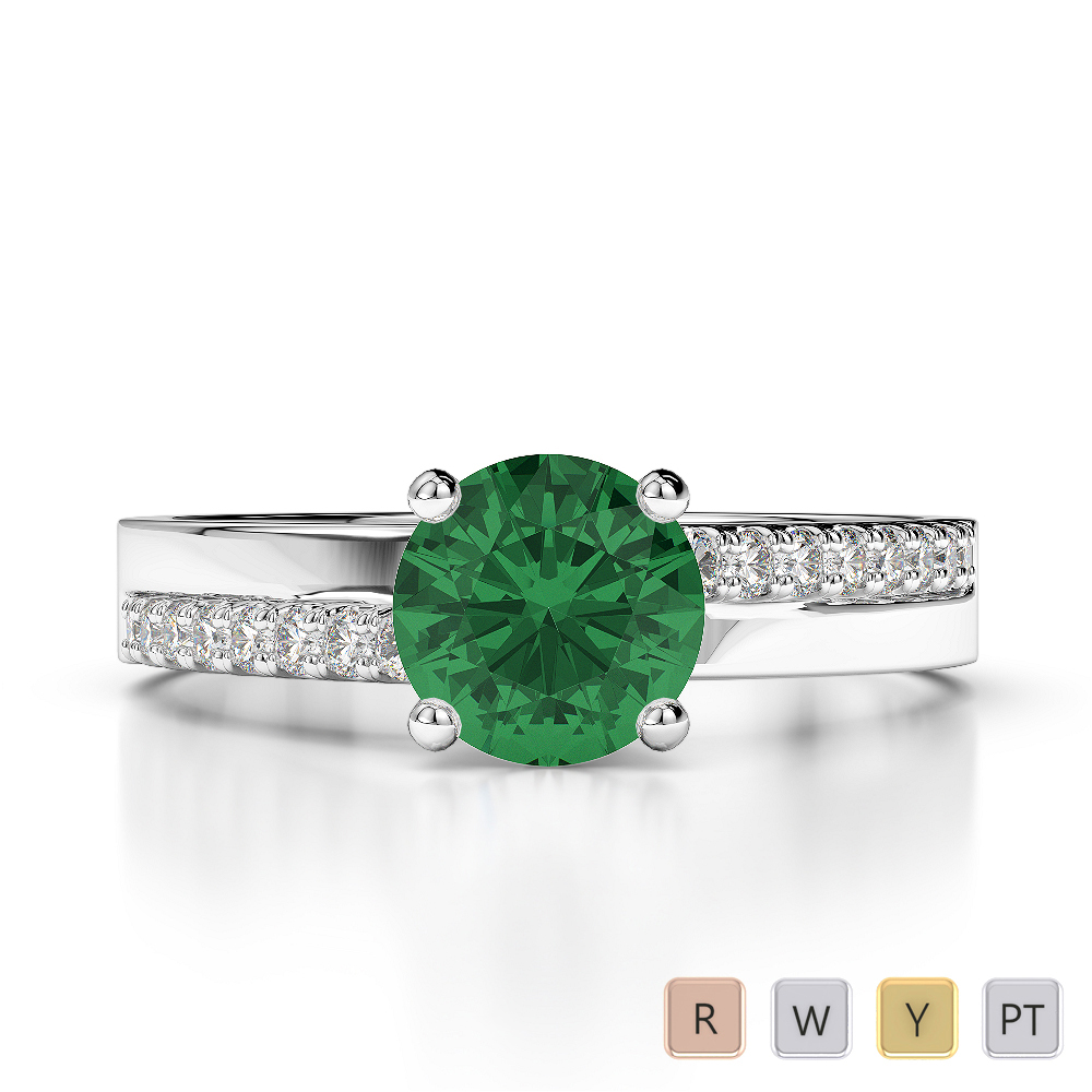 Round Lab Emerald and Diamond Engagement Ring in Gold / Platinum