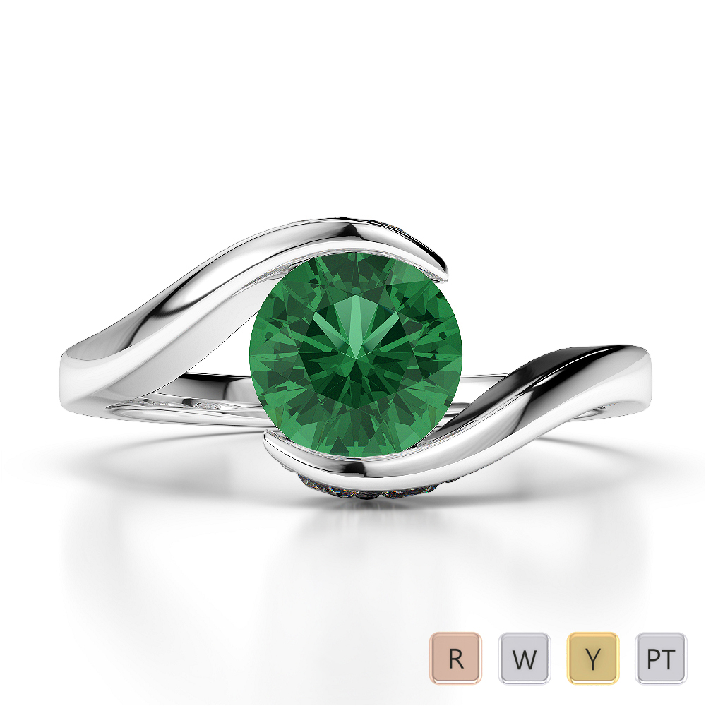 Round Lab Emerald and Diamond Engagement Ring in Gold / Platinum