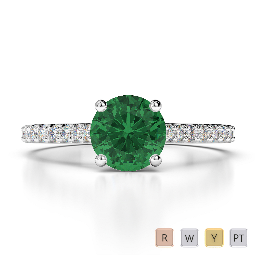 Gold / Platinum Round Cut Emerald and Diamond Engagement Ring AGDR-1213