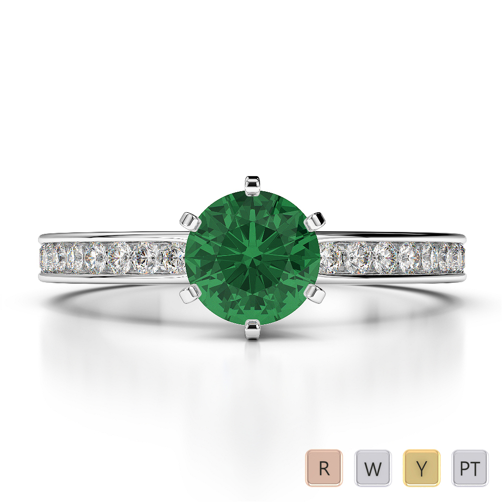 Gold / Platinum Round Cut Emerald and Diamond Engagement Ring AGDR-1214