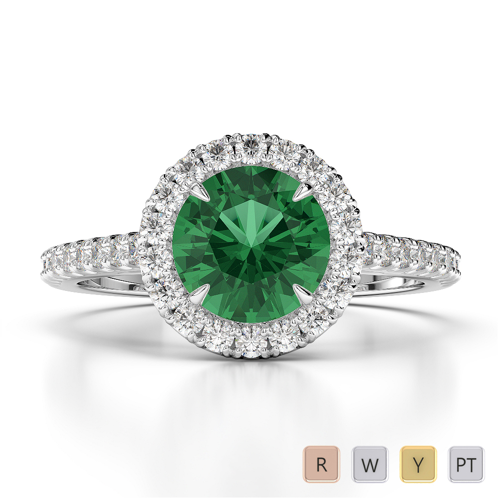 Gold / Platinum Round Cut Emerald and Diamond Engagement Ring AGDR-1215