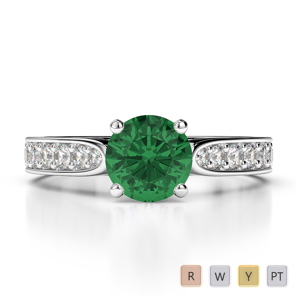 Round Lab Emerald and Diamond Engagement Ring in Gold / Platinum