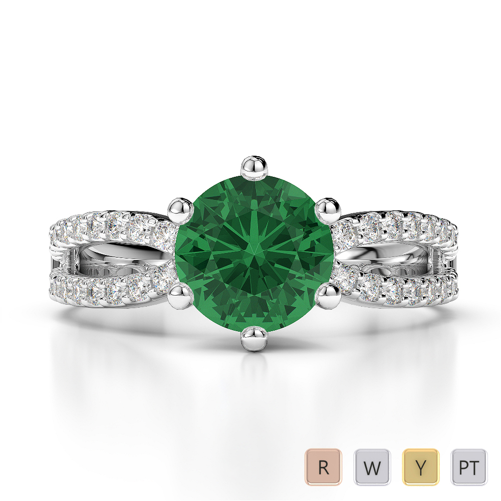 Round Lab Emerald and Diamond Engagement Ring in Gold / Platinum