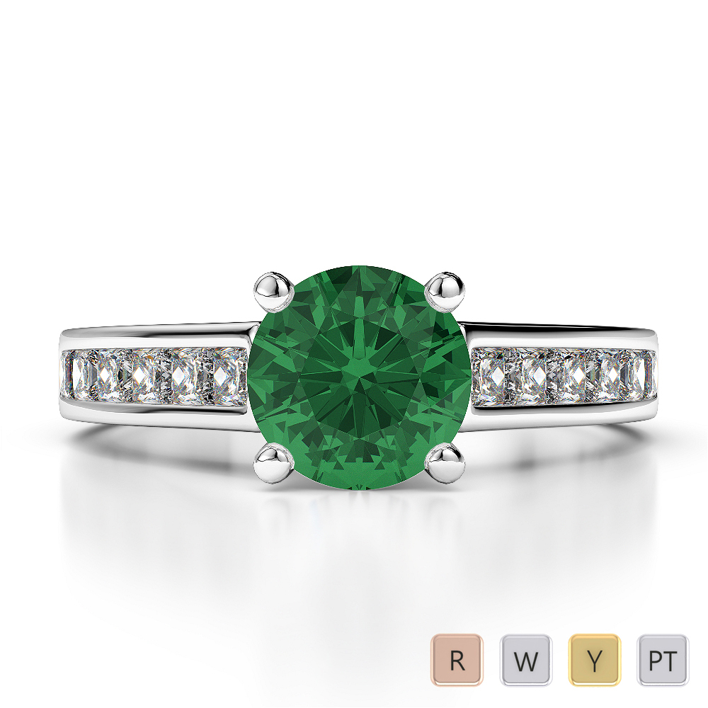 Round Lab Emerald and Diamond Engagement Ring in Gold / Platinum