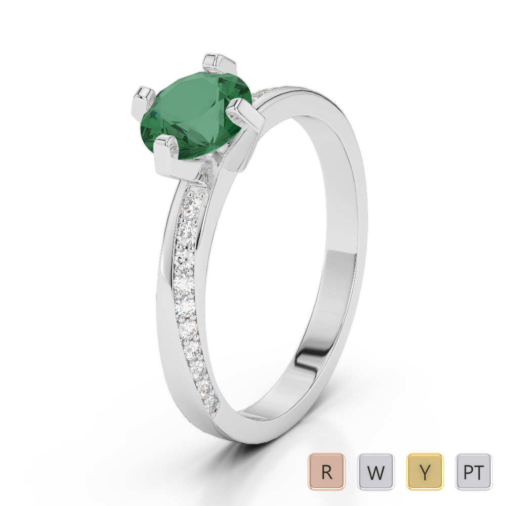 Gold / Platinum Round Cut Emerald and Diamond Engagement Ring AGDR-2002