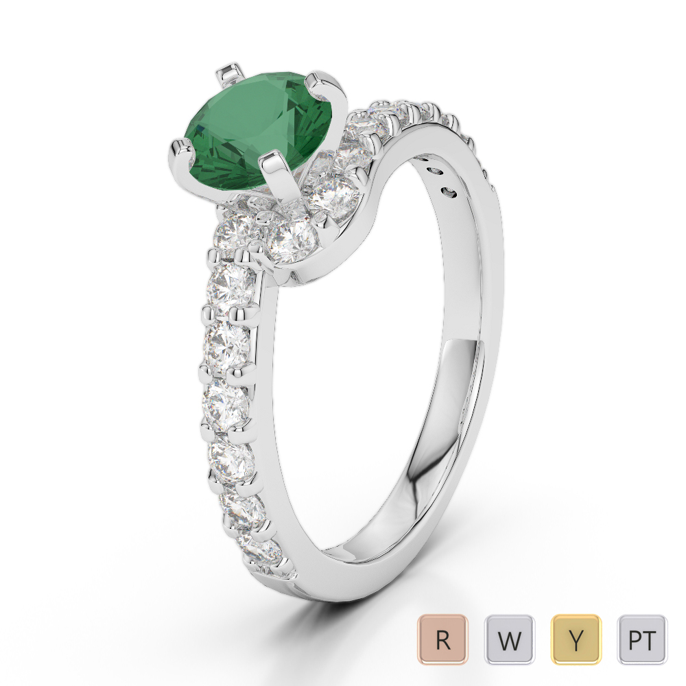 Gold / Platinum Round Cut Emerald and Diamond Engagement Ring AGDR-2004