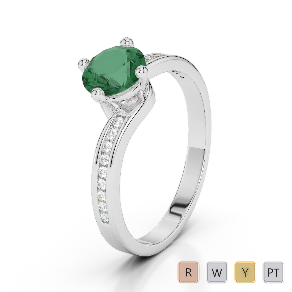 Gold / Platinum Round Cut Emerald and Diamond Engagement Ring AGDR-2006