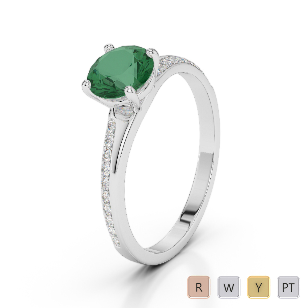 Gold / Platinum Round Cut Emerald and Diamond Engagement Ring AGDR-2016