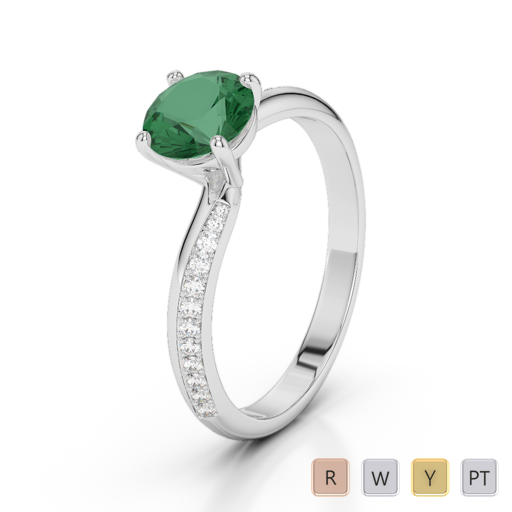 Gold / Platinum Round Cut Emerald and Diamond Engagement Ring AGDR-2018