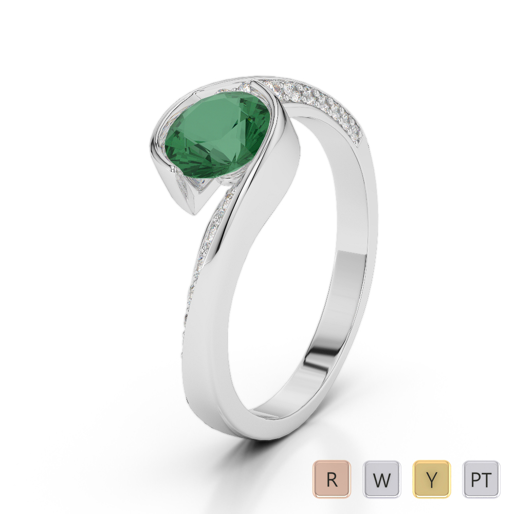 Gold / Platinum Round Cut Emerald and Diamond Engagement Ring AGDR-2020